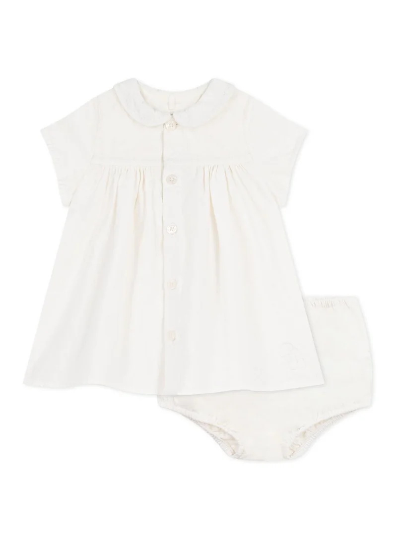 بيتي باتو Cotton/linen baby dress with  matching bloomers, with embroidered detail